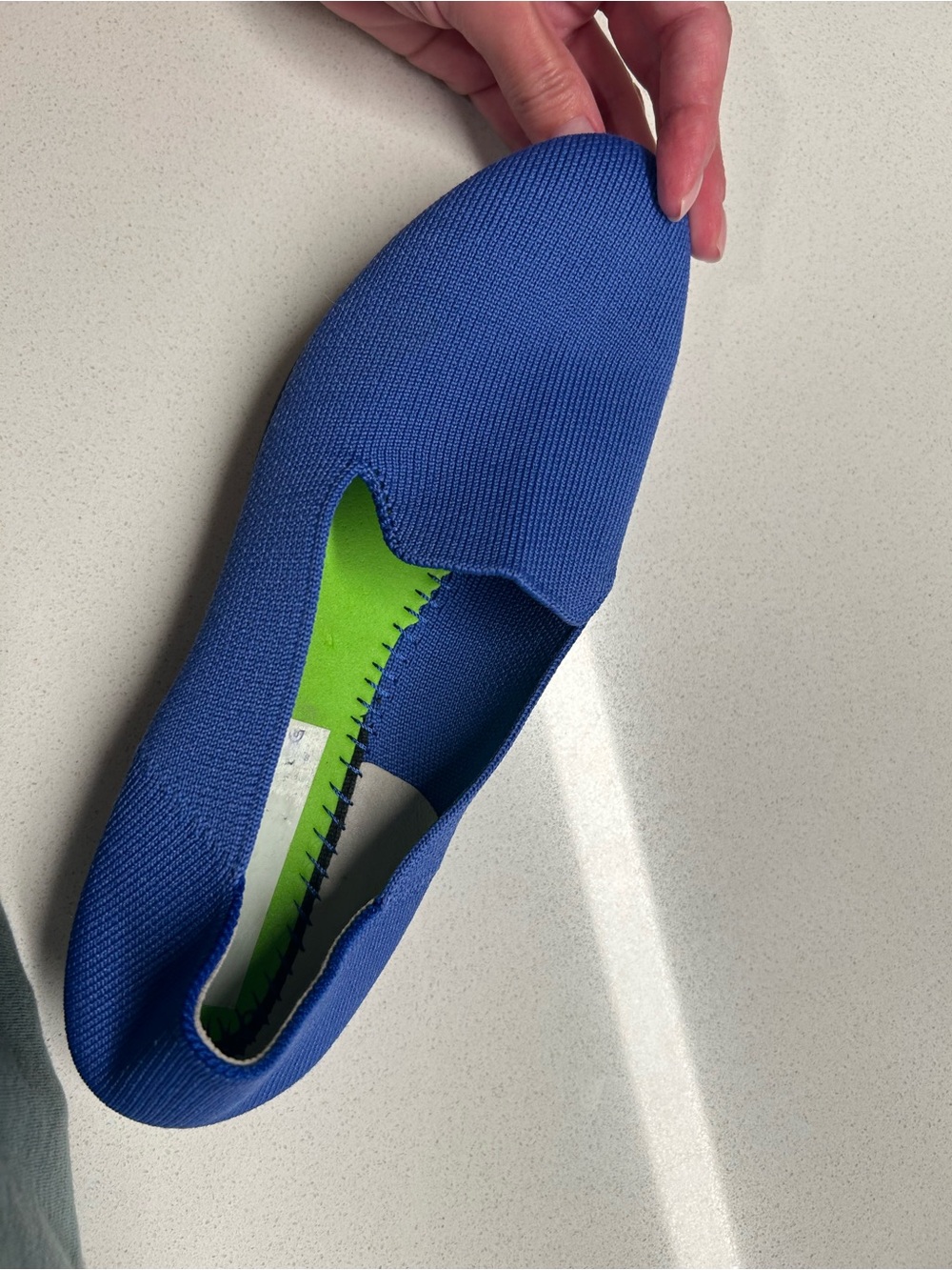 Rothy's Blue Knit Slip-On with Neon Green Insole